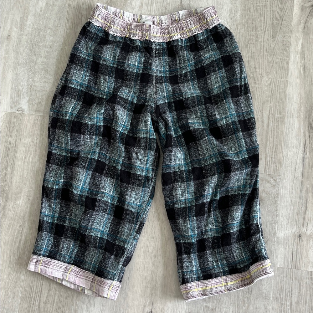 Free People Intimately Flannel Button Shirt Oversized Plaid Capri Pants Set S XS - Picture 9 of 16